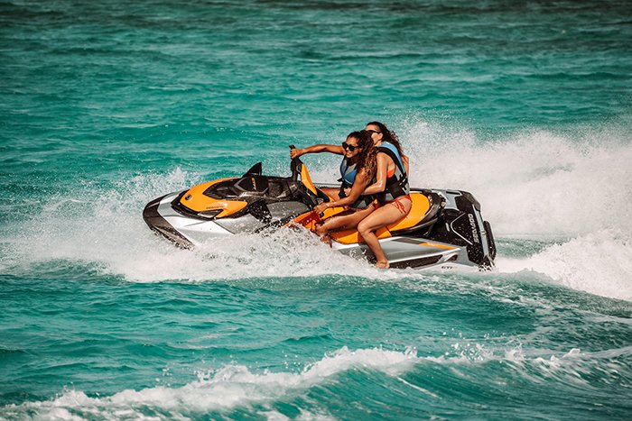 Beachfront yacht jetskis