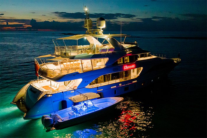 Motor yacht Namaste at night