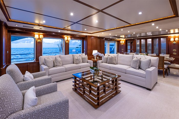 Motor yacht Namaste salon looking forward