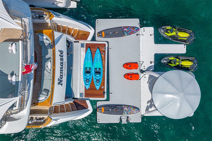 Motor yacht Namaste swim platform and toys