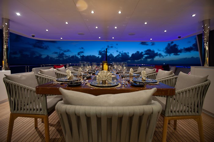 Motor Yacht No Bad Ideas 160ft bridge deck at night