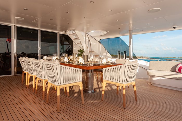 Motor Yacht No Bad Ideas 160ft bridge deck dining