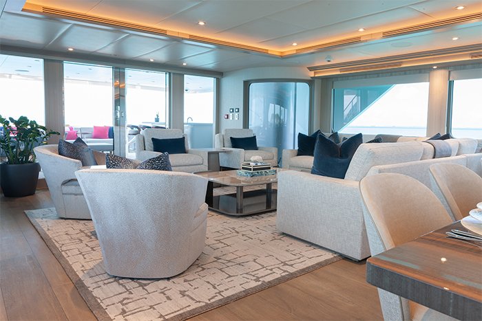 Motor Yacht No Bad Ideas 160ft main salon looking aft