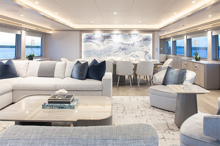 Motor Yacht No Bad Ideas 160ft main salon looking forward