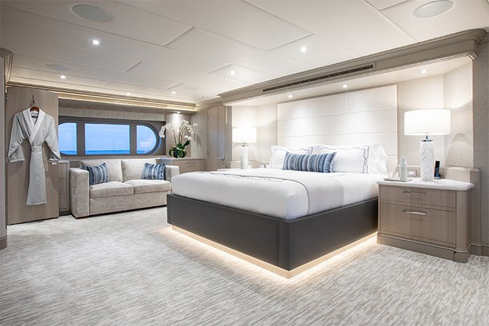 Motor Yacht No Bad Ideas 160ft master stateroom