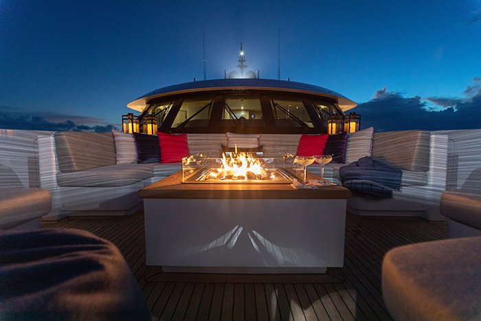 Motor Yacht No Bad Ideas 160ft portuguese bow fire pit b