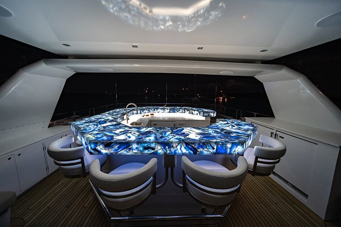 Motor yacht Sea Axis Blue Agate Stone Bar on Sun Deck