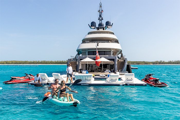 Motor yacht South aft view and water toys