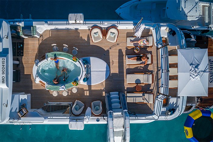 Starship 185 yacht aerial view of sundeck
