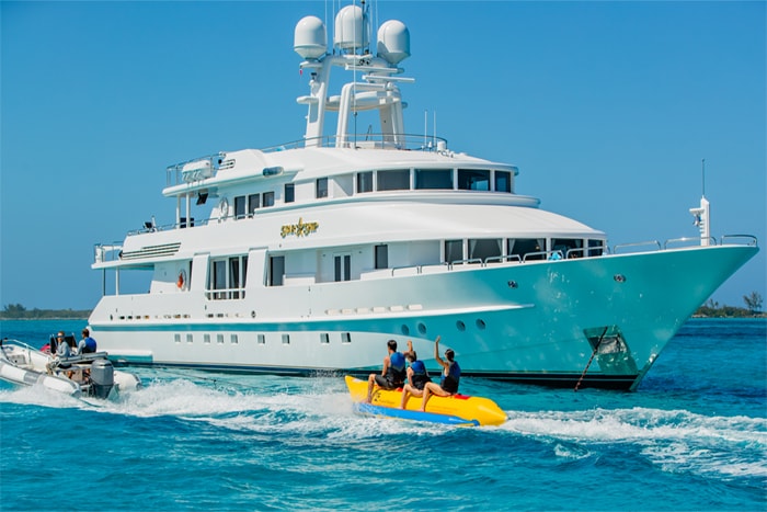 Yacht Starship towed banana